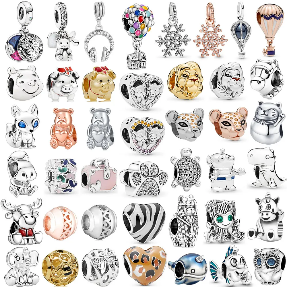 

2021 New Dog Gatos Tortoise Unicorn Horse Bead Fit Original Pandora Charm Perlas Bracelet Women Jewelry Navidad Gifts Pearl