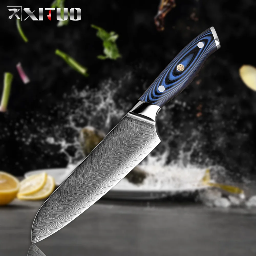 Santoku Knife XITUO нож шеф-повара Дамаск Профессиональный японский острый нож Sankotu нож для нарезания склеивания Многофункциональный кухонный нож Инструменты для домашнего приготовления - Цвет: Santoku Knife