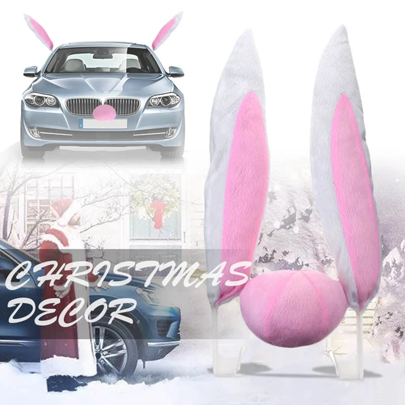 Автомобильное Рождественское украшение Розовые кроличьи уши с носом игрушки для