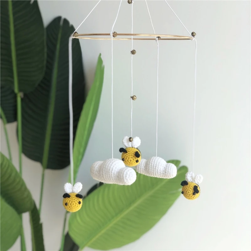 

Baby Rattle Crib Mobiles Toy Bed Bell Knitting Wool Bee Cloud Wind Chime Pendant