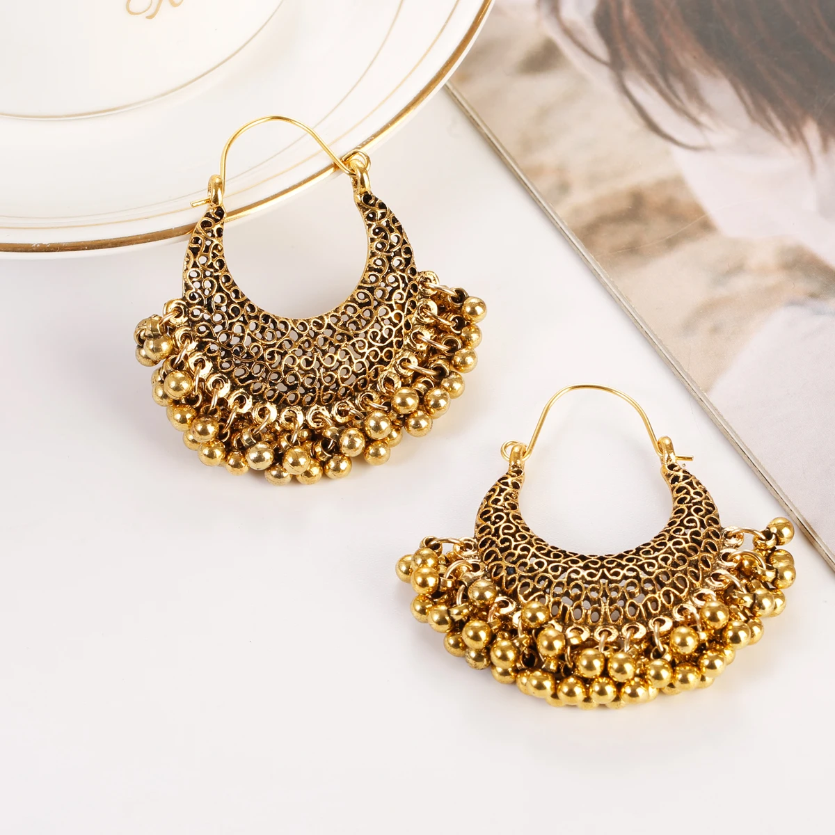 

Vintage Gold Silver Color Metal Dangle Hollow Tassel Earrings for Women Geometric Carved Ethnic Earring Indian Jewellery Brinco