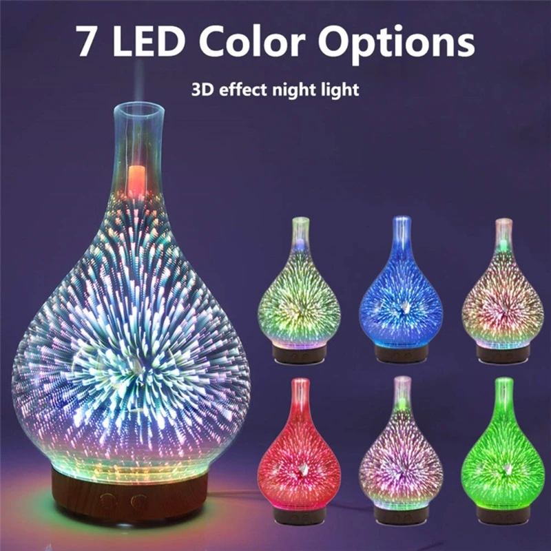 

Essential Oil Diffuser Humidifier 100ML Glass Aromatherpy Diffusers 7 Color LED Lights Changing for Home Bedroom Office