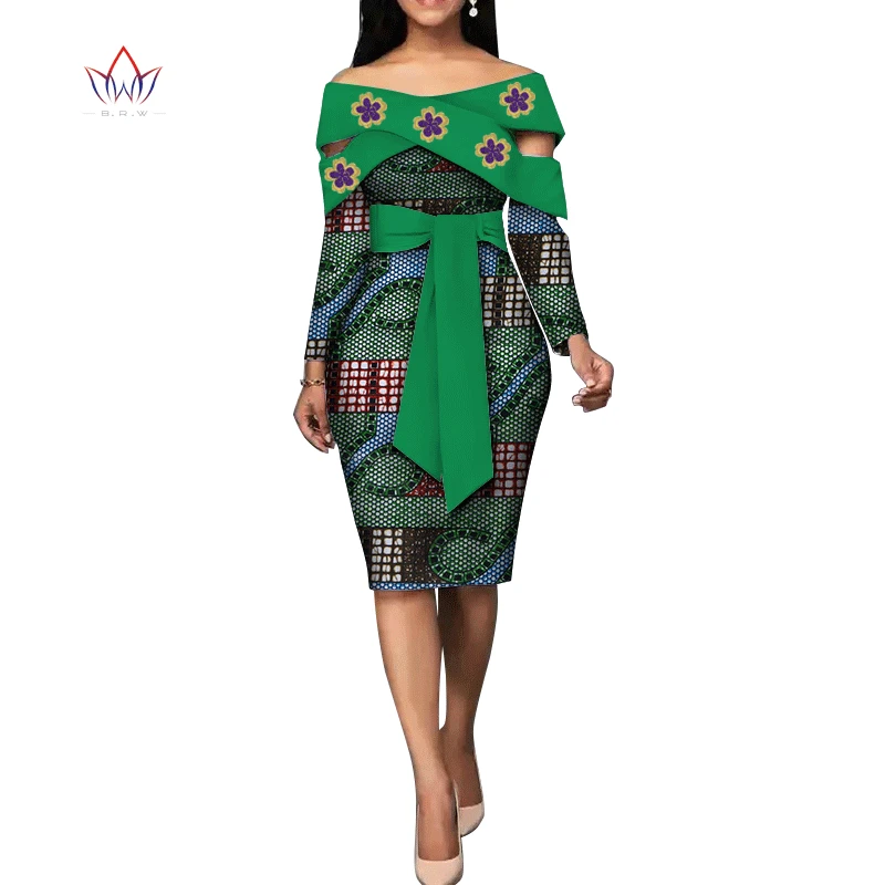 Модные африканские платья для женщин Bazin Riche хлопковое платье средней длины с