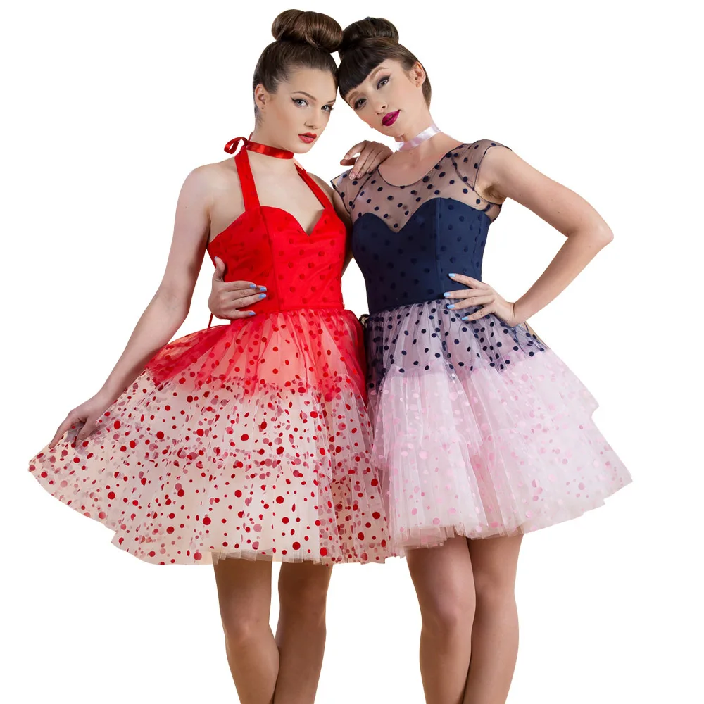 

Popular European and American Sexy Boob Tube Top Dress Lace Stitching Polka Dot Cake Dress