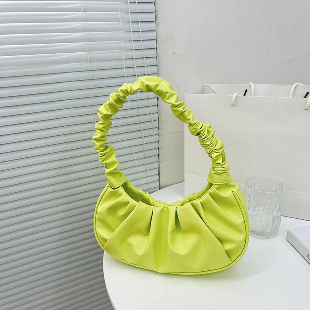 

Fashion Women Pleated Solid Color Shoulder Underarm Bag Casual Ladies PU Leather Small Handbags Purse сумка женская