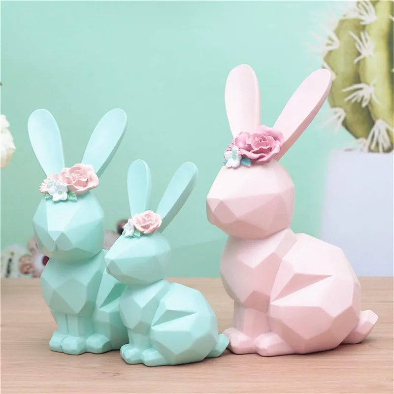 

New 2021 Cute Modern Abstract Fortune Rabbit Statue Resin Ornament Home Decoration Pink Resin Fortune Rabbit Sculpture R2453