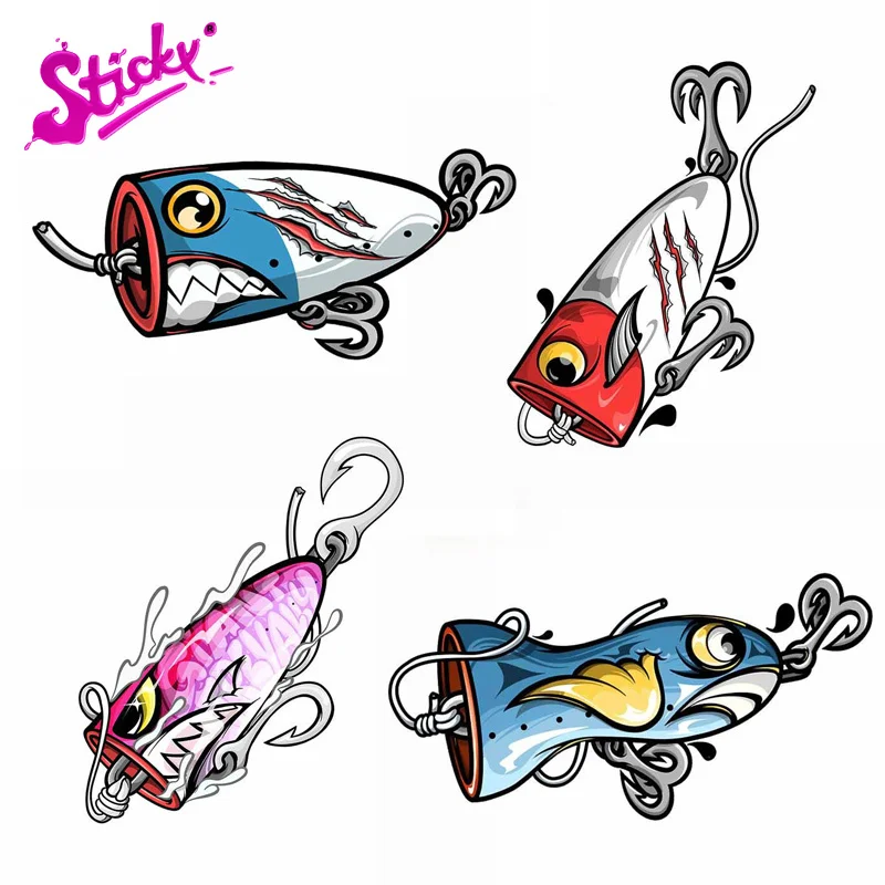 

STICKY Car Stickers Decor Motorcycle Decals Fish Lure Decorative Accessories Creative Sunscreen Stickers For RV Auto Laptop