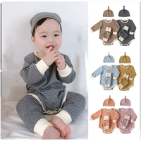 spring baby boys girls clothes sets unisex infant pure cotton suit long sleeve romperpanthat 3pcs jumpsuit baby clothing f0101