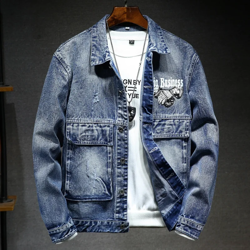 

Autumn new men's jeans jacket printed letters Youth Fashion Top trend Korean slim casual jacket