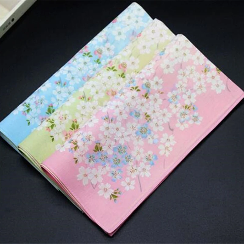 

1pcs 43x43cm Ladies Cotton Cherry Blossom Printing Sweat Absorbing Soft Printed Square Handkerchief QLY9848