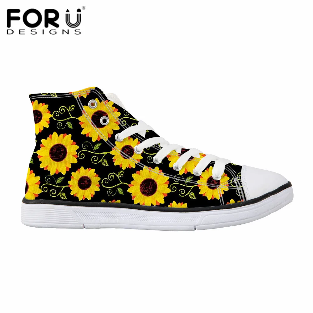 Женские кеды с принтом подсолнуха foruдизайнерские черные высоким берцем ulzzang