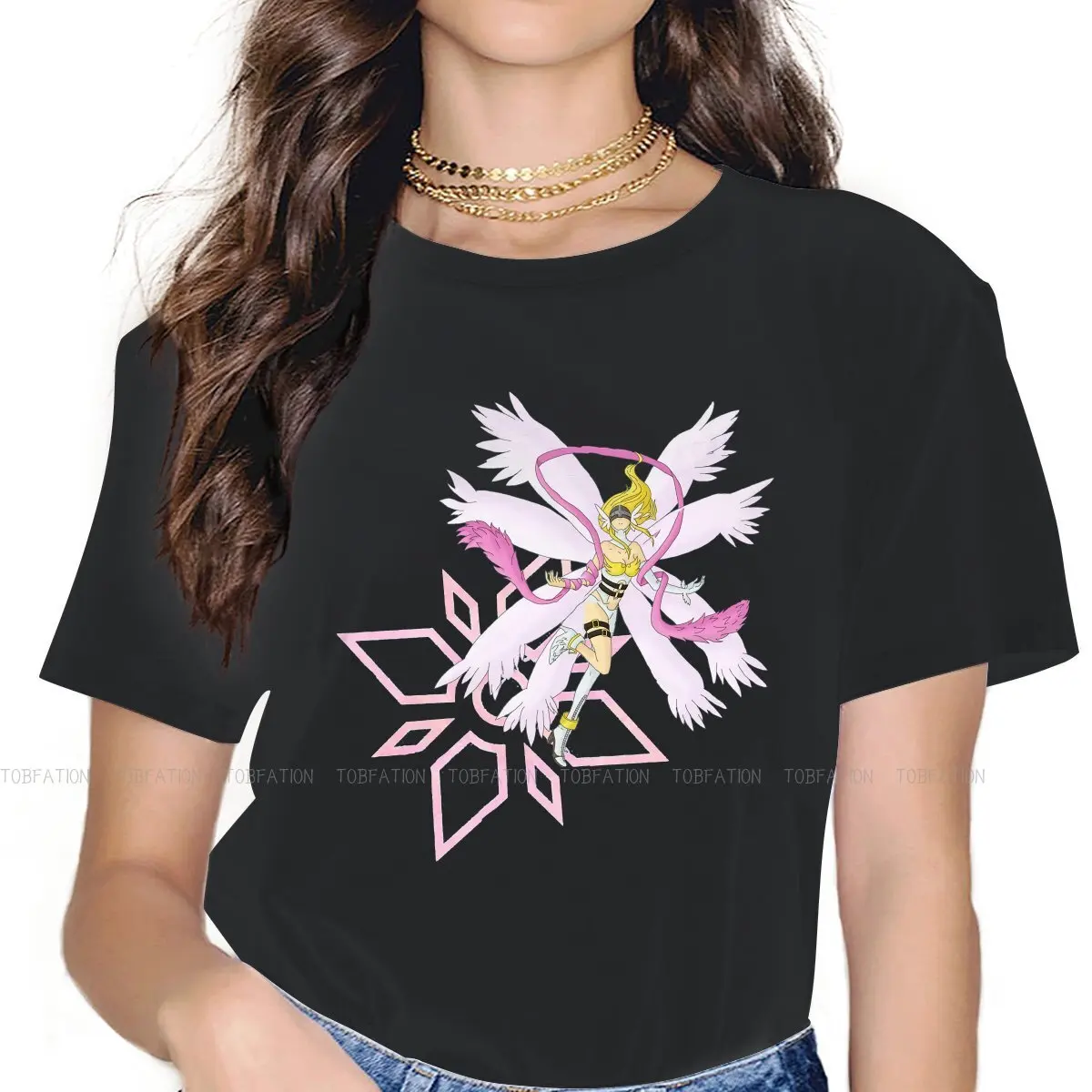 

Crest of Light Female Shirts Digimon Adventure Digital Monster Anime Big size Vintage Women Top Harajuku Casual Feminine Blusas