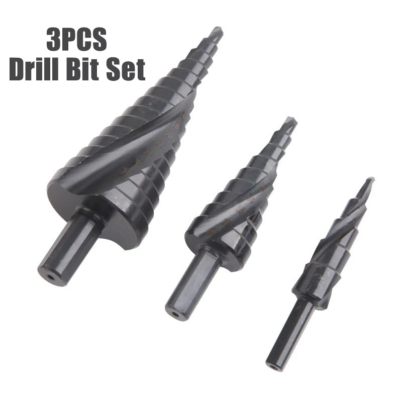 

3Pcs Set 4-124-204-32MM HSS Cobalt Stepped Drill Bit Set Nitrogen High Speed Steel Spiral for Metal Cone Triangle Shank Hole Bit