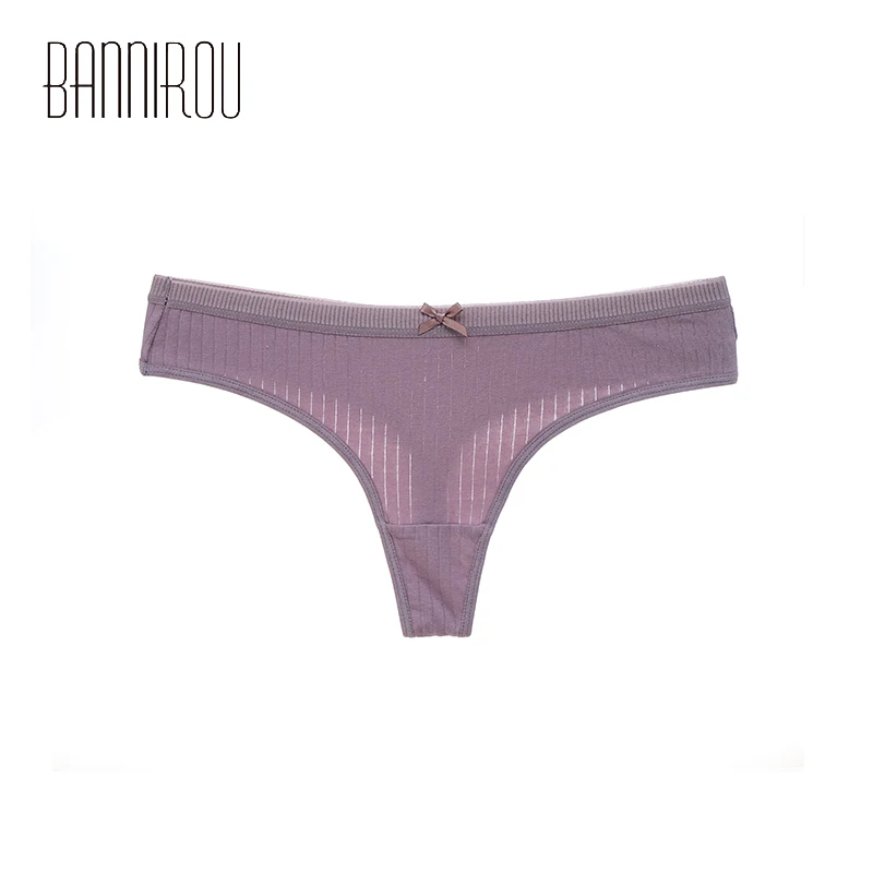 Purple 1 шт., женские трусики, хлопковые стринги, женское нижнее белье для женщин, M-XXL, мягкие хлопковые полосатые трусики, Т-образные, новинка, BANNIROU - Цвет: Purple