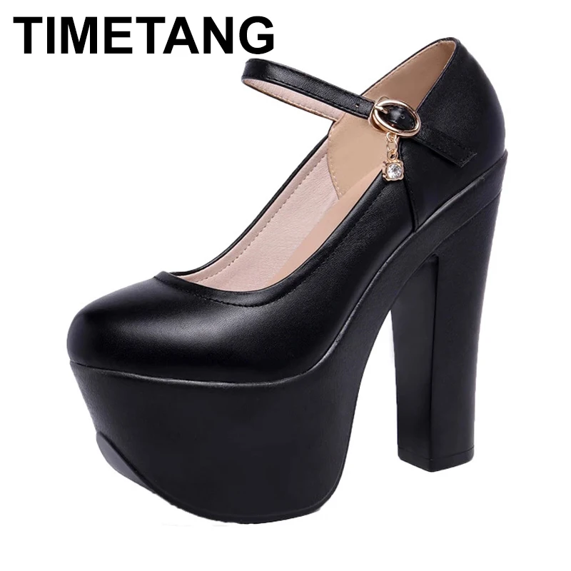 

TIMETANG15cm Extremem High Heels Pumps Women Wedding Shoes Spring 2021 Buckle Block Heel Model Party Shoes Ladies 41 42 43
