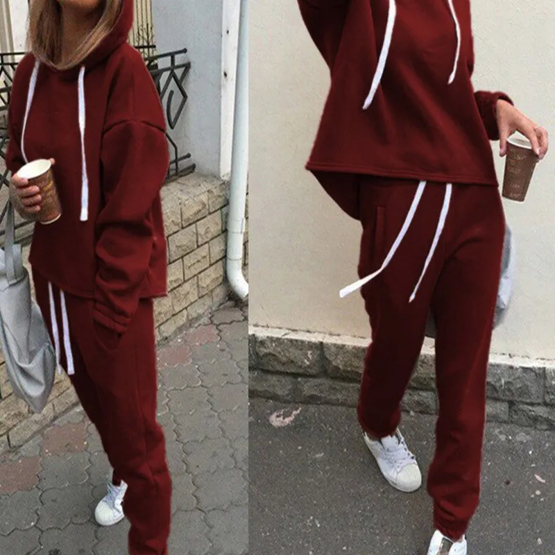 Женские спортивные костюмы, сексуальный спортивный костюм, комплект из 2 предметов, однотонная одежда с капюшоном для йоги, фитнеса, одежда для спортзала и бега