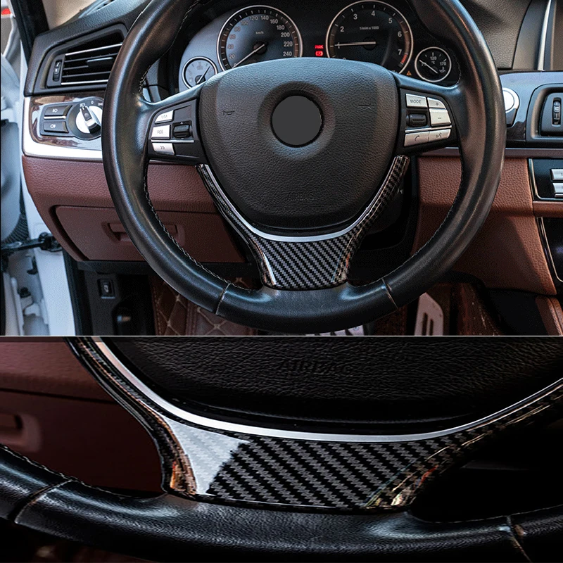 

Car Carbon Fiber Steering Wheel Trim Panel Bright Strip Decorative Stickers For BMW F10 F11 F01 F04 Protector Cover Accessories