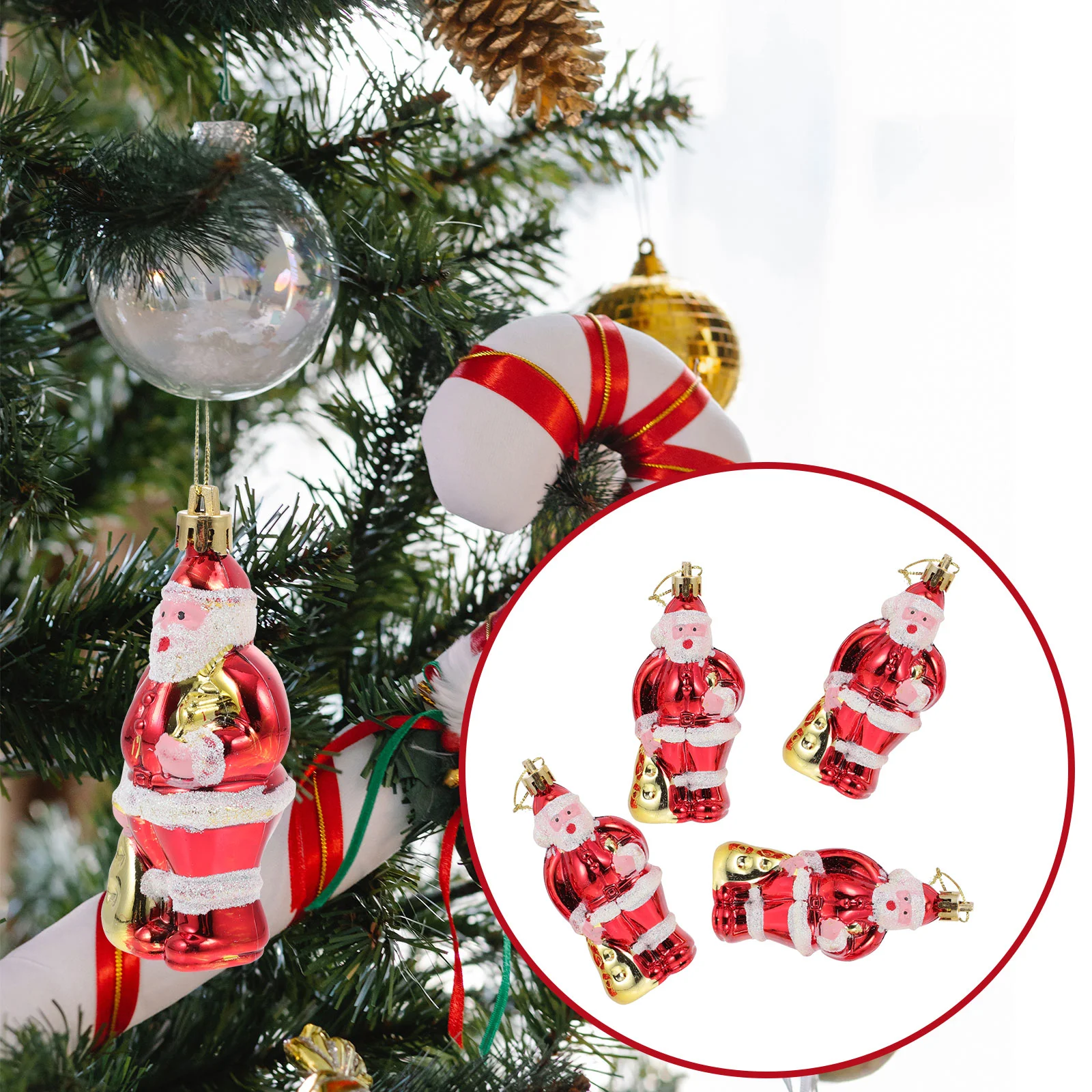 

4PCS Classic Xmas Elements Plastic Pendant Santa Claus Xmas Tree Decor