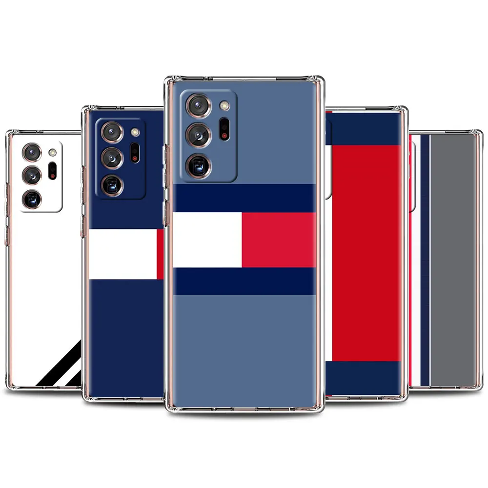 

Luxury Brand Stripe Claer Phone Case For Samsung Galaxy M51 M31 M31s M30s M21 M11 Note 20 Ultra 10 Plus 10Lite 9 8 A51 A52 Cover