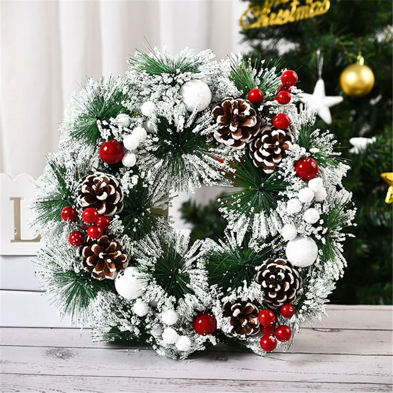 Corona de Navidad elegante, decoraci&oacute;n de pared para puerta y ventana, rojo, champ&aacute;n, dorado, adornos navide&ntilde;os para el hogar-4