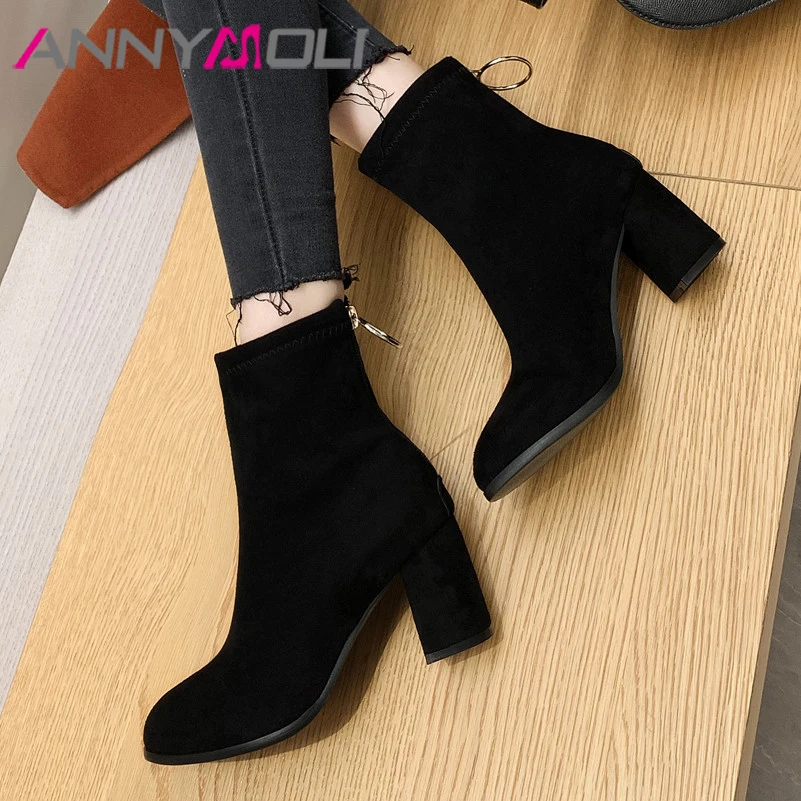 Ботильоны женские на молнии толстом высоком каблуке размеры 34 43|Женские