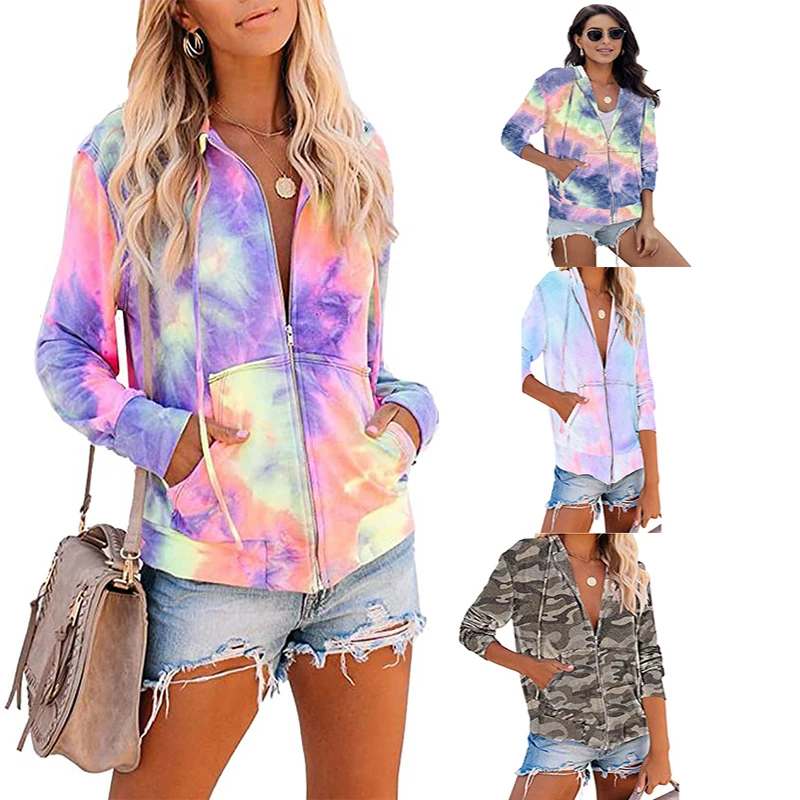 

Tie Dye Hooded Sweatshirt Women Casual Hoodies Print Drawstring Sweatshirt Fashion Slim Coat Women Top Long Sleeve Sudaderas