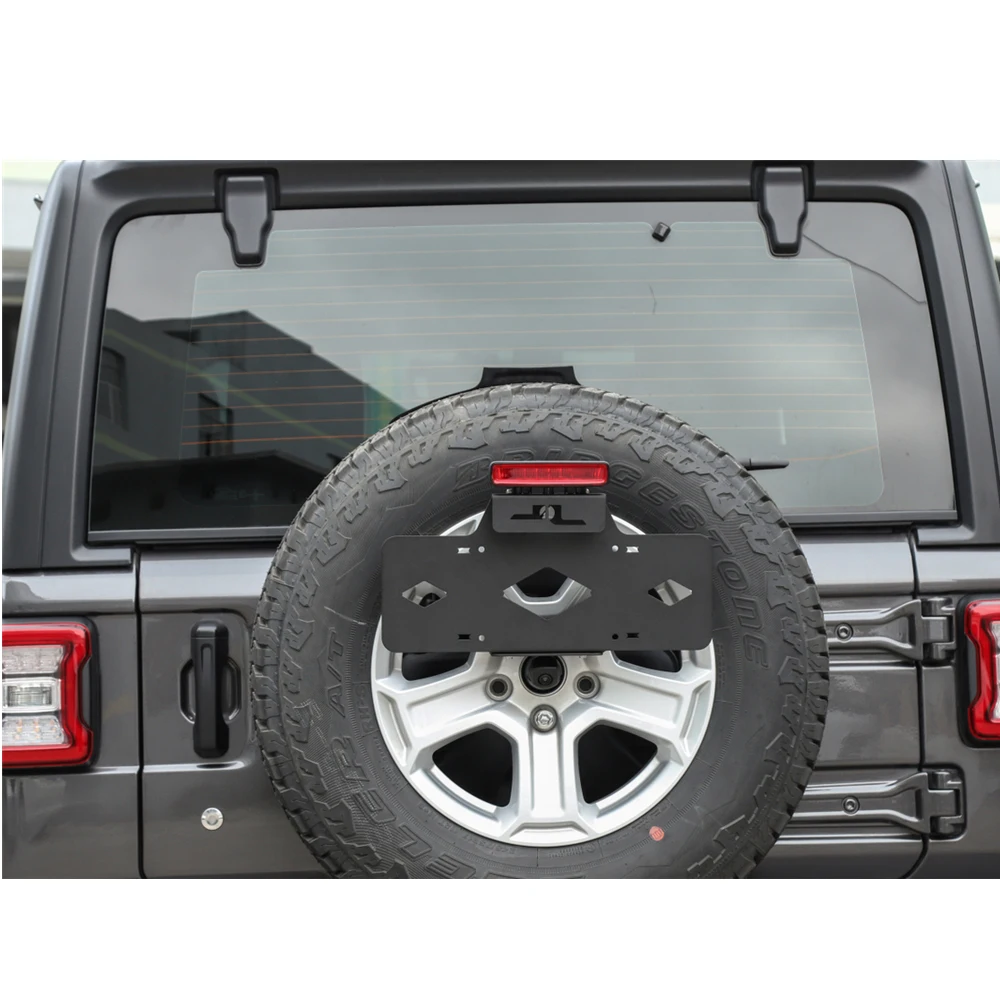 

License Plate Bracket for Jeep Wrangler JL 2018 2019 Rear Spare Tire License Plate Mount Holder Stand Kit Black Car Accessories