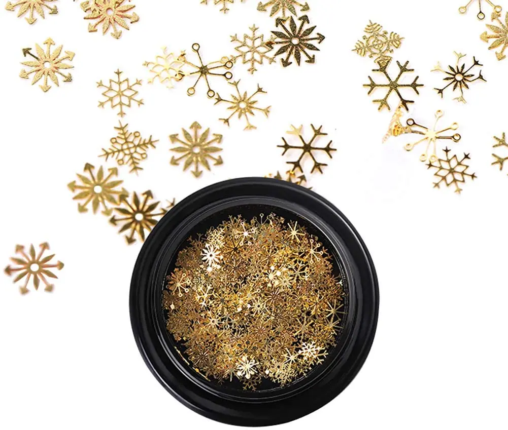 

3 Boxes Nail Glitter Sequins Snowflake Nail Art Sequins for Nail Art Decoration and DIY Crafts Gold