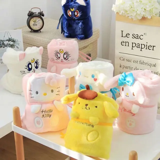 

Anime plush blanket Cinamorolled Pom Pom Purin KT Luna cat bed sofa flat bed linen bedding throw baby blanket decoration