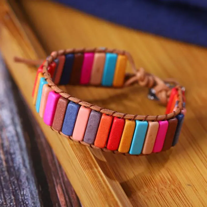 

Fashion colorful chakra men's and women bracelet bangle hand-woven bohemian retro cowhide rope creative female bracelet jewelry