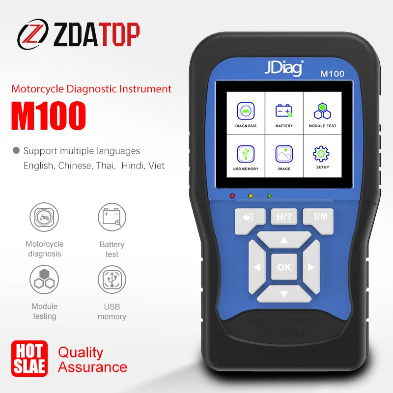 JDiag M100 диагностический инструмент для мотоцикла 12 В батарея тестер двойная