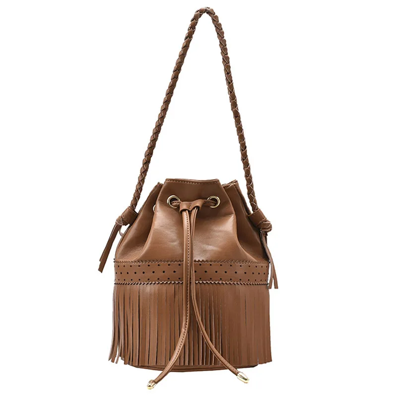 

Female Tassel Elegant Bucket bag 2021 New High-quality PU Leather Women's Designer Handbag High capacity Shoulder Messenger Bag