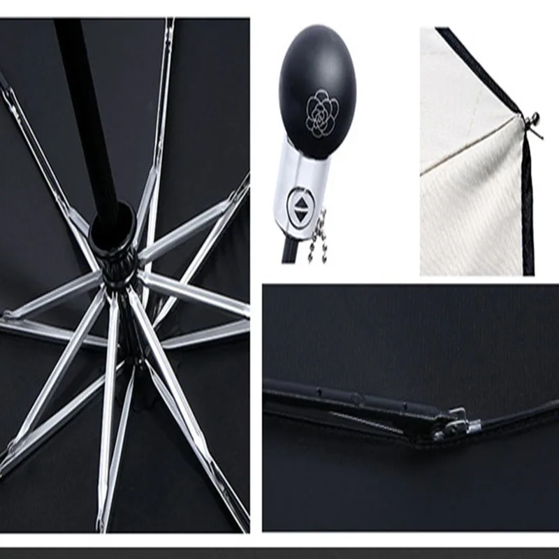 

Black And White Flower Women's Umbrella Automatic Three-folding Black Coating Sunscreen Umbrella Paraguas Plegable Parapluie
