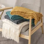 Вязаное одеяло в скандинавском стиле, однотонное одеяло для дивана с кисточками, дорожное одеяло для сна и ТВ, декоративное одеяло для кровати, дивана