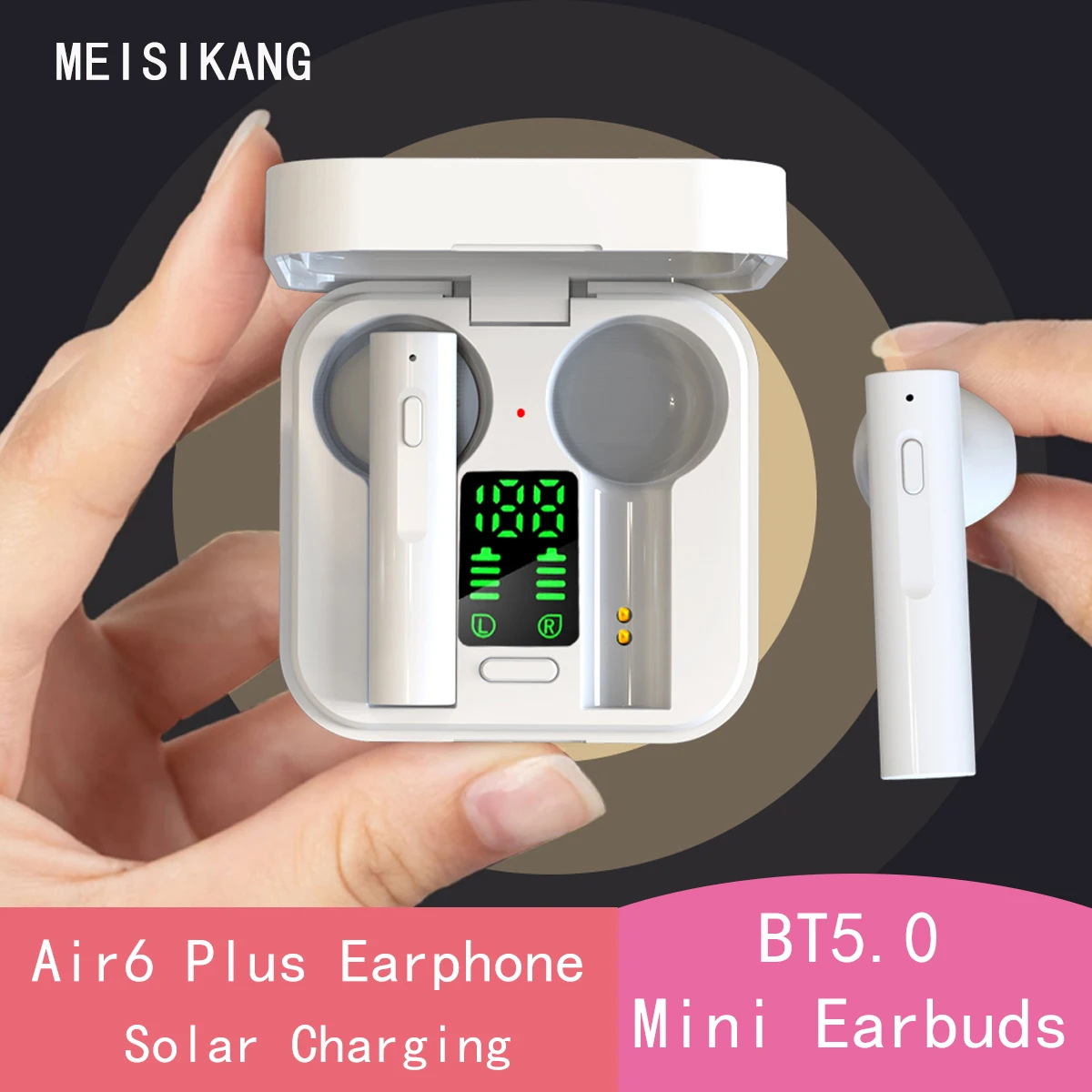 

Air6plus Bluetooth 5.1 Earphone TWS Wireless Headphones Noise Cancelling Waterproof Earphones with Solar Charging Case Earbuds
