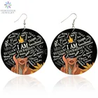 Стильные деревянные висячие серьги SOMESOOR I AM Leo Queen, душевные смелые посказки меланина, висячие украшения с принтом для женщин, подарки