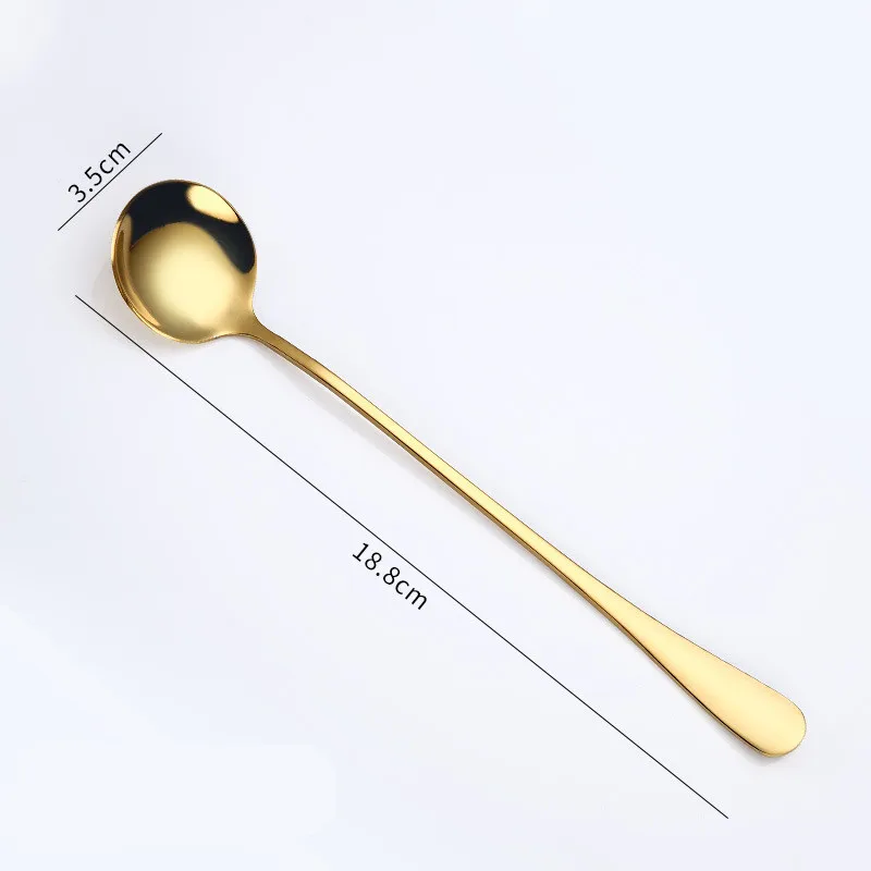 gold type1 Золотая посуда из нержавеющей стали Ложка Столовые приборы круглая головка с длинной ручкой кофейная ложка Flatware для питья кофе фруктовая чайная ложка - Цвет: gold type1