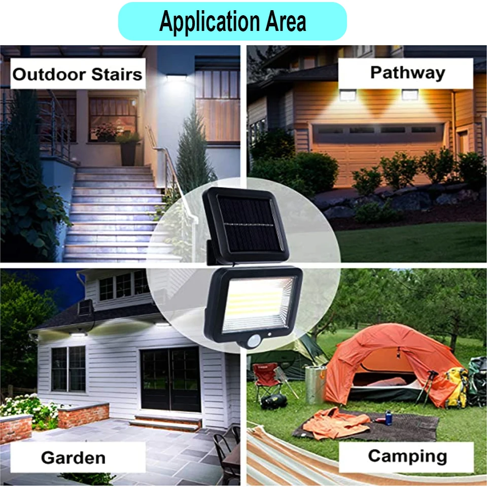 

100 COB LED Solar Wall Light Intelligent PIR Motion Sensor Waterproof Outdoor Lamp for Garden Decor Pathway Street Solar Lamp