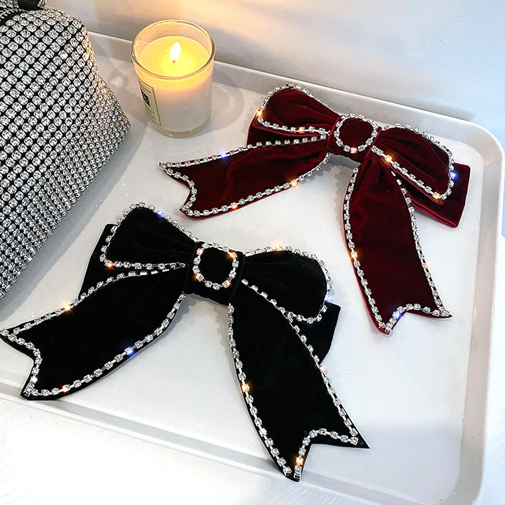 Бархатные заколки для волос с бантом взрослых Кристаллы Элегантные тканевые