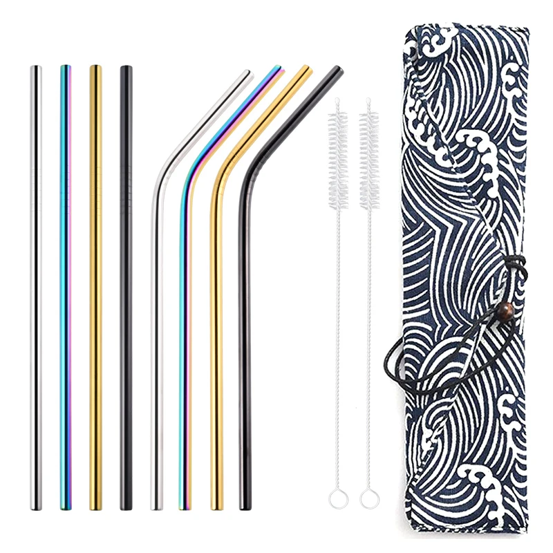 8pcs Mixed-color 4/8 шт. Многоразовые Высокое качество питьевой соломы 304 Нержавеющая сталь металлическая соломинка с чистящая щетка и Сумка Бар вечерние аксессуар - Цвет: 8pcs Mixed-color