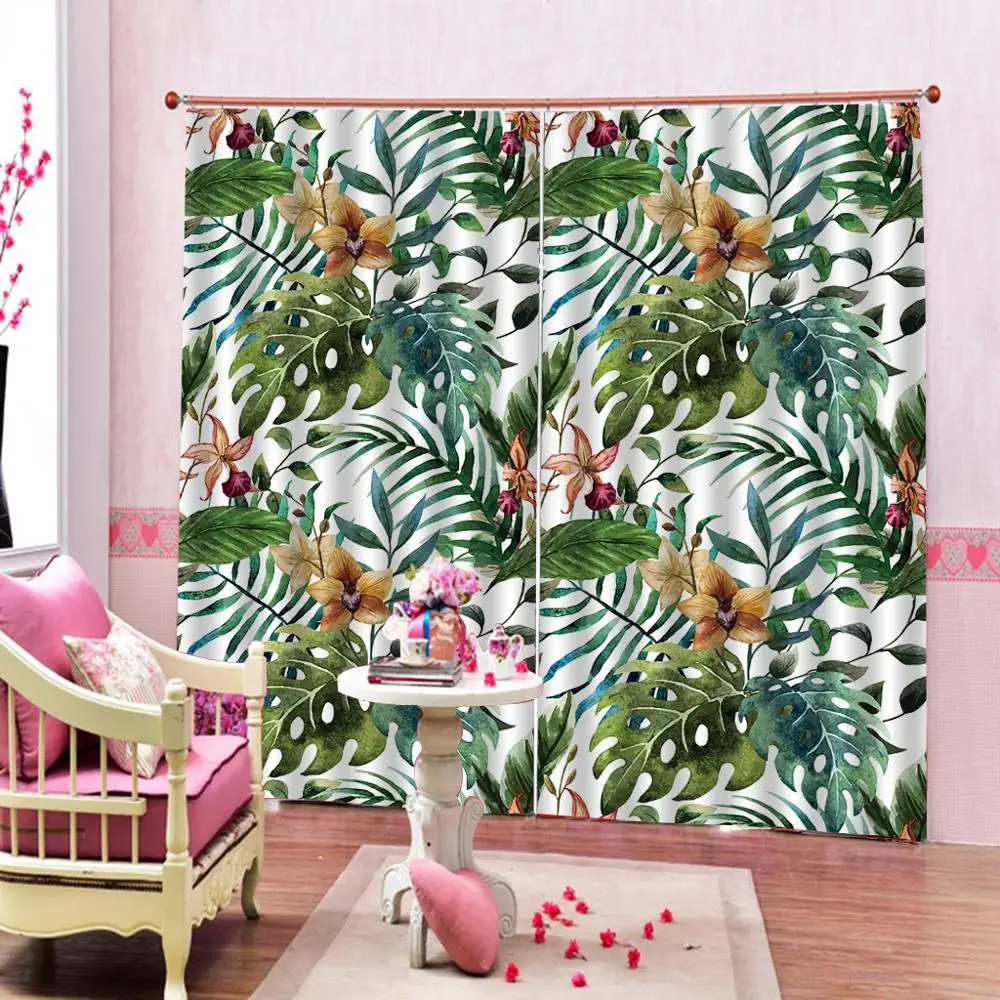 Скандинавский стиль 3D затемненные шторы тропический лес крупные листья материя