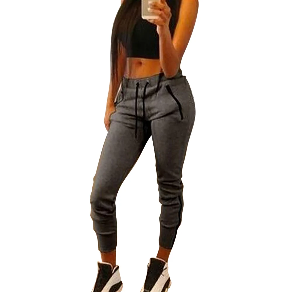 

Women Solid Casual Sports Pants Female Zippers Sweatpants Joggers Long Pants Gray Black Fitness Running Training Trousers