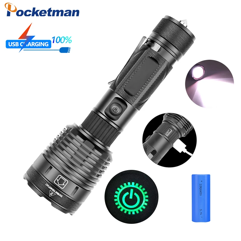 

XHP70 LED Flashlight USB Rechargeable Tactical Torch 26650 3 Modes Searchlight for Outdoor Emergency Flashlight