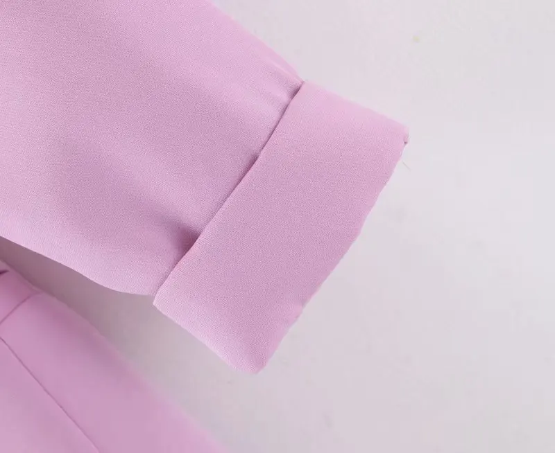 Women chic blue blazer decorate button open stitch pockets back split Violet blazers female work wear stylish coat