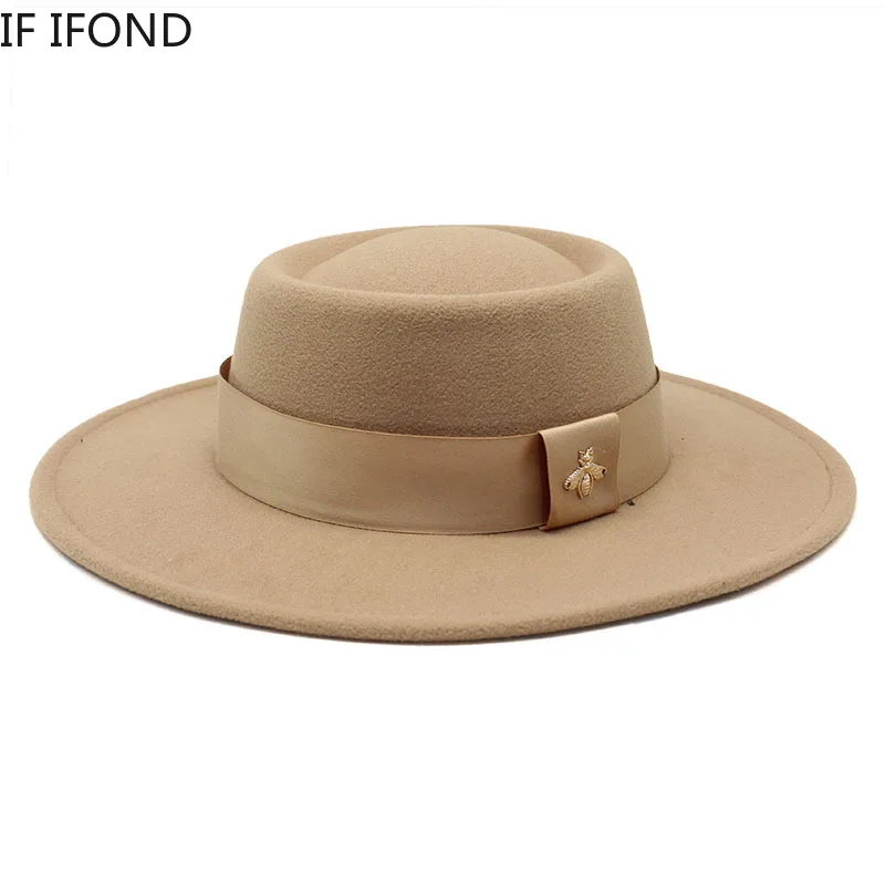 

High Quality 8.5CM Brim Vintage Round Top Wool Fedora Hats For Women Winter Elegant Felt Banquet Wedding Cap
