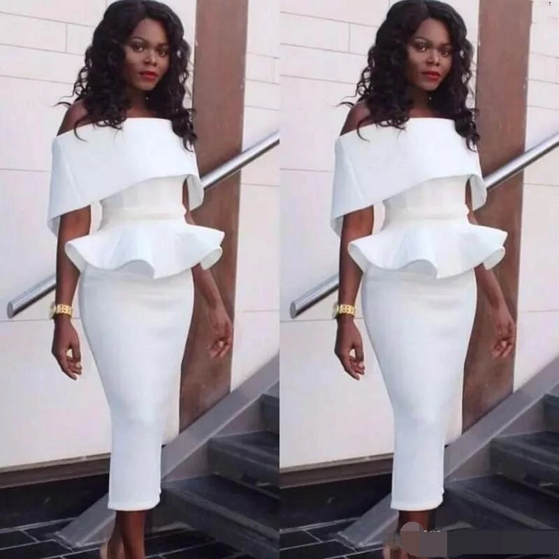 

robe de soiree Evening Dress 2019 abiye boat neck ruffles vestido longo Robe De Mariee Casamento White Formal prom dresses