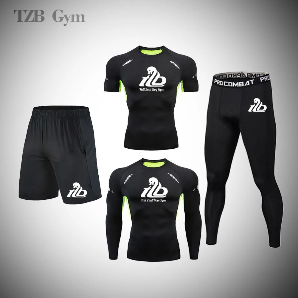 

MMA Cycling Jogging Men's Sports Suit Gym Boxing Martial Arts Gymnastics Training Sports T Shirt Basketball Compression Tights