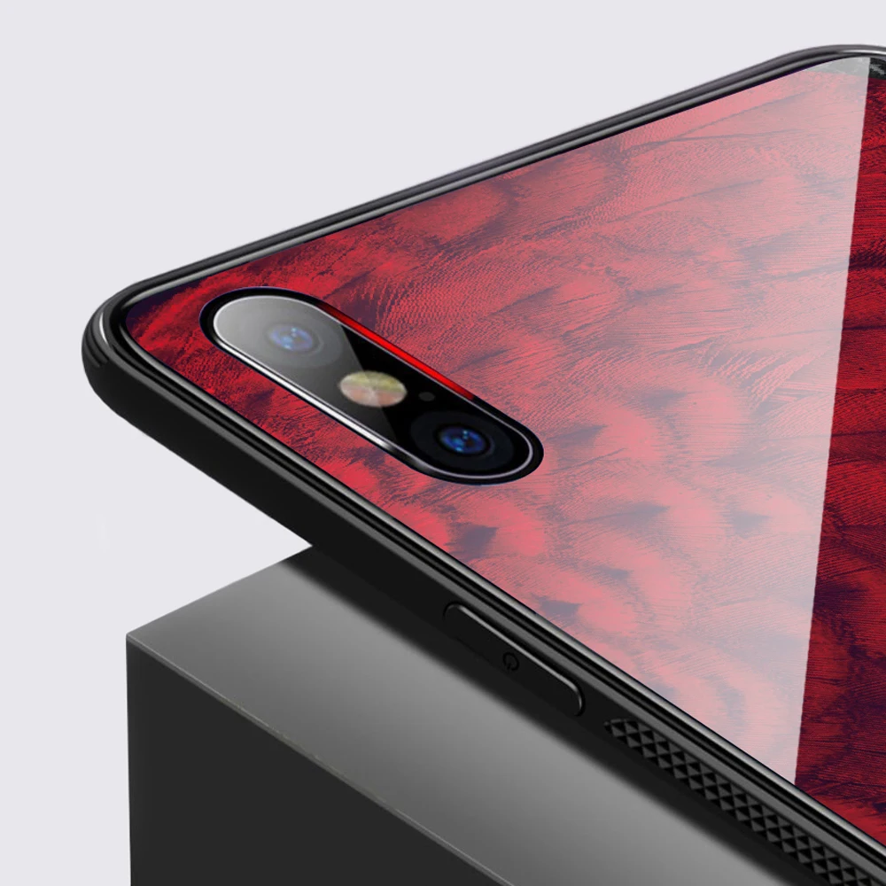 Phone Case for iPhone X XS MAX XR For 6 6S 7 8 PLUS Feather Tempered Glass Red Yellow Back Cover 5 5S SE Funda | Мобильные телефоны