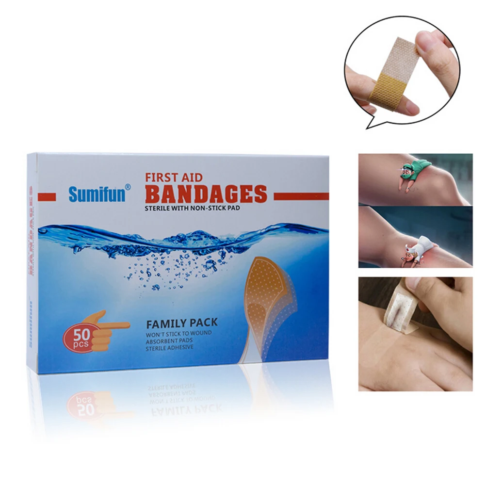 

50pcs/Box Disposable Waterproof Band-Aid With A Sterile Gauze Pad Bandage First Aid Hemostatic Medical Safety & Survival