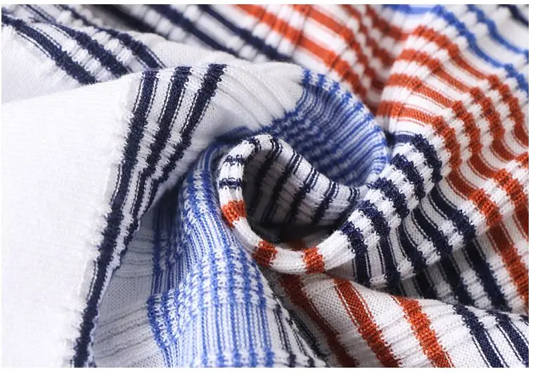 

Spring Fall Rainbow Stripe T-shirts Fashion Design Sweet All-match O-neck Half Sleeve Elastic Tops Loose Casual Knitted Shirts